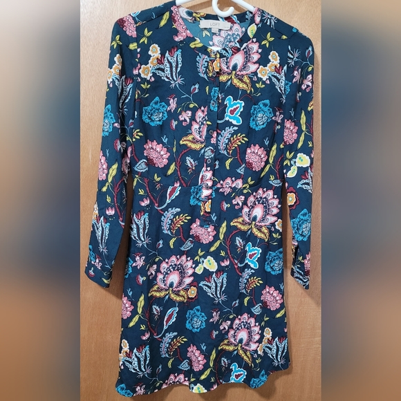 Ann Taylor LOFT Colorful Long Sleeve Dress Sz Petite 4 - Picture 1 of 6